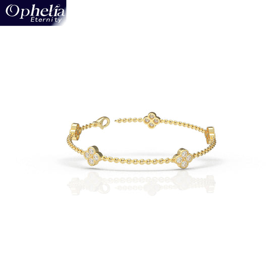 Handmade Four - Leaf Clover Bracelet with Lab - Grown Diamonds (VVS1 - VVS2 Clarity) in 9K/14K/18K Yellow Gold