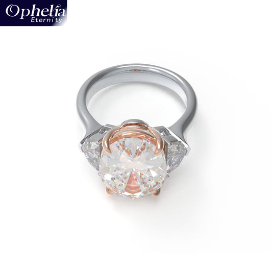 Handmade 3 - Diamond Ring with 2.8CT/4CT Lab - Grown Main Diamond, 9K/14K/18K White Gold, Perfect for Proposal, Wedding, Anniversary