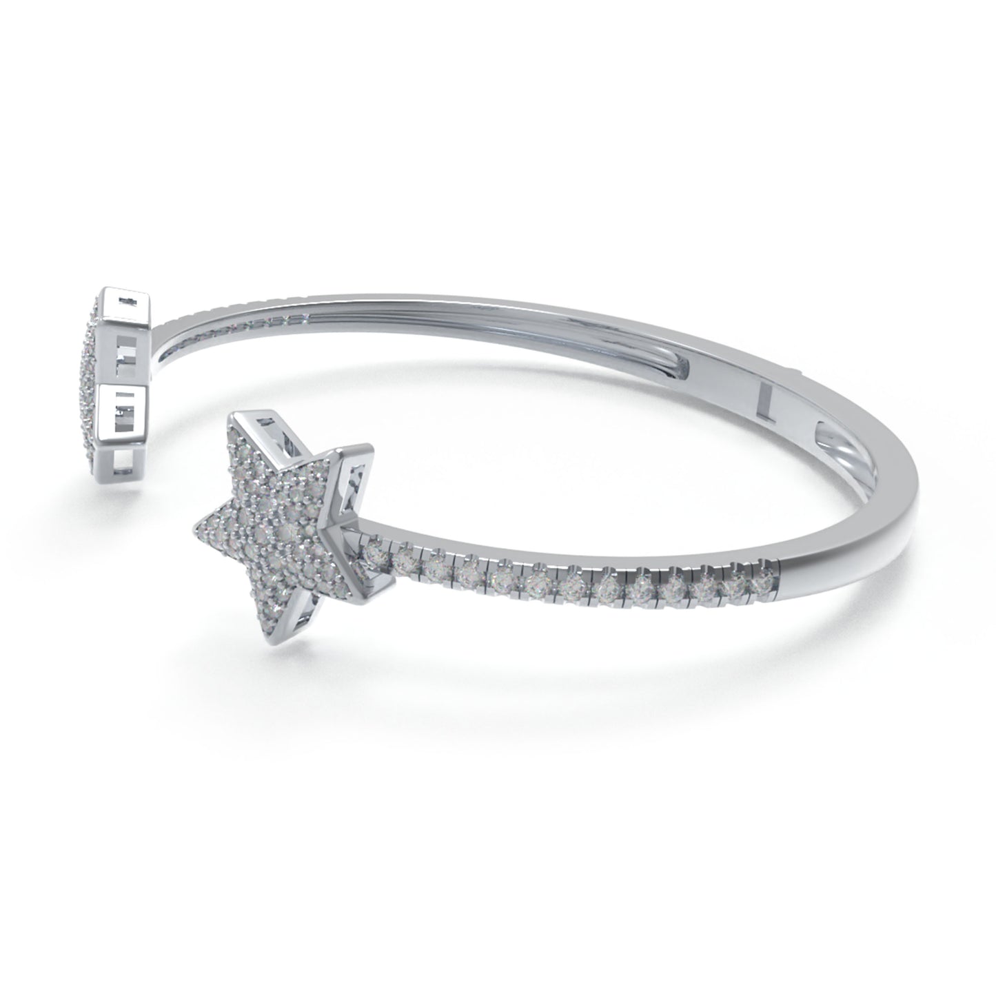 Sterling Silver Star Cuff Bangle, 1ct VS1 D-E Moissanite, Gift for Women