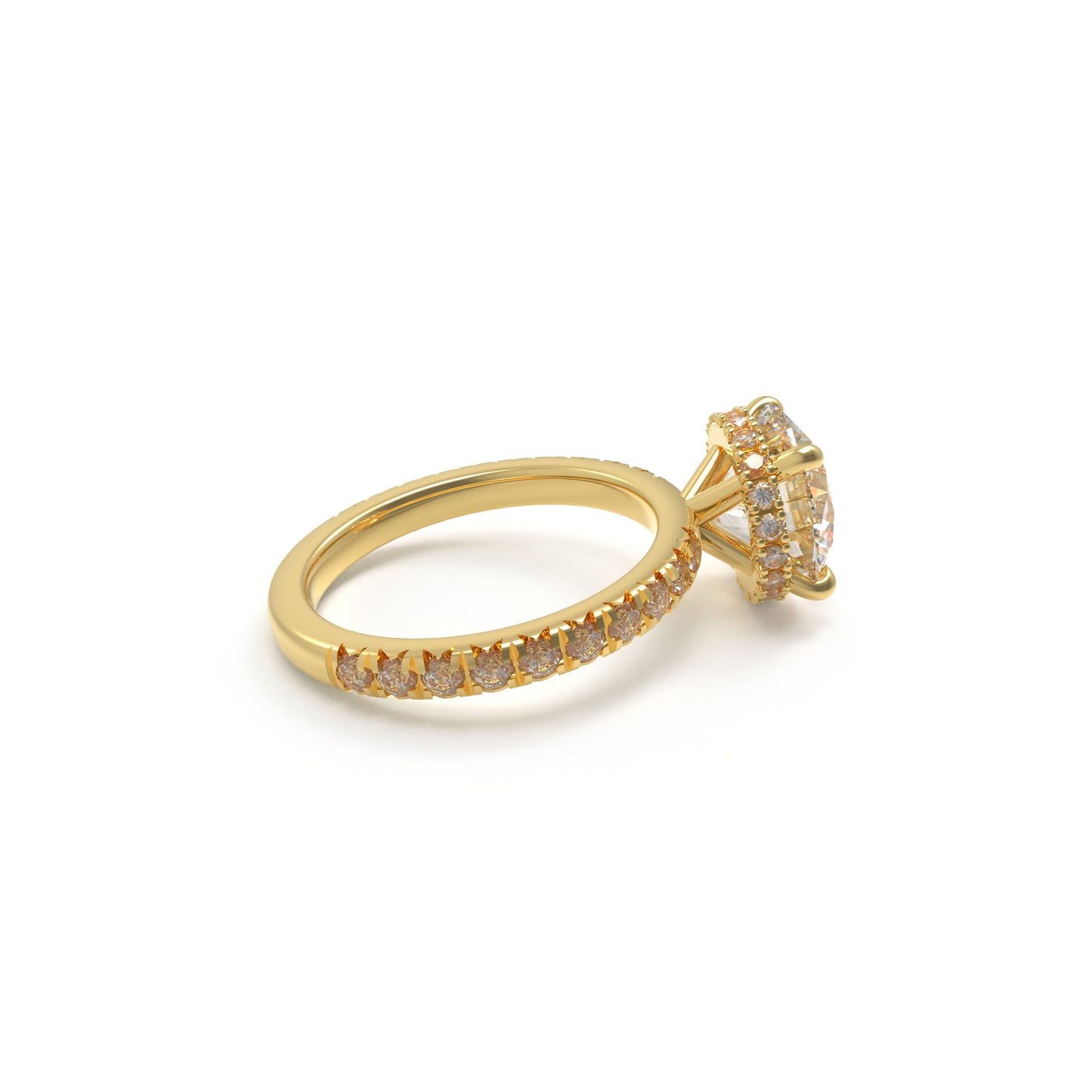 Handmade Gold Engagement and Wedding Ring - 1CT/2CT/3CT Main Stone, 0.5CT Side Stones, 9K/14K/18K Yellow Gold Options