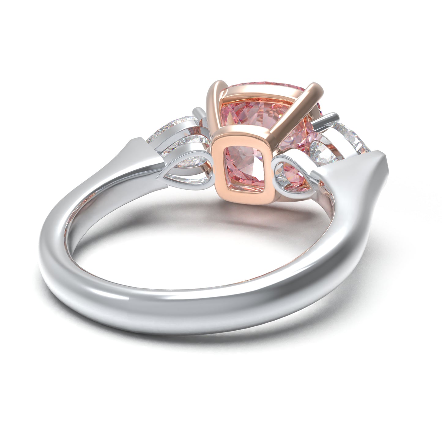 2ct Lab-Grown Pink Cushion Cut Diamond Engagement Ring, 0.8ct Labgrown Pear diamond Side Stones (0.4ct/ea VVS1-VVS2, D-E color) , 10K/14K/18K White Gold or Platinum with Rose Gold Prongs, Wedding & Anniversary Ring