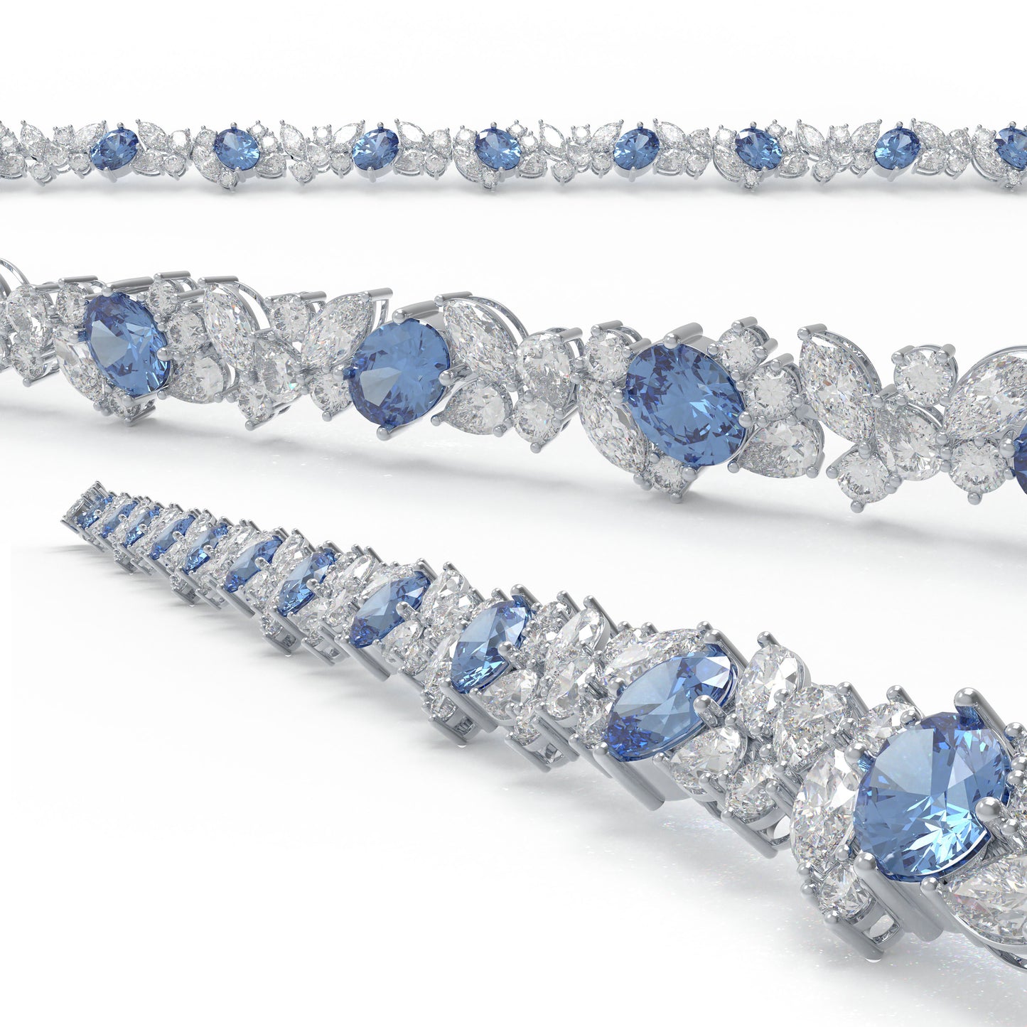 925 Sterling Silver Marquise Bracelet – 11 Lab-Created Marquise Sapphires & 33 Pear Moissanite, 10ct/12ct/15ct Total Carat, Luxury Jewelry Gift for Wife, Mother, Sister