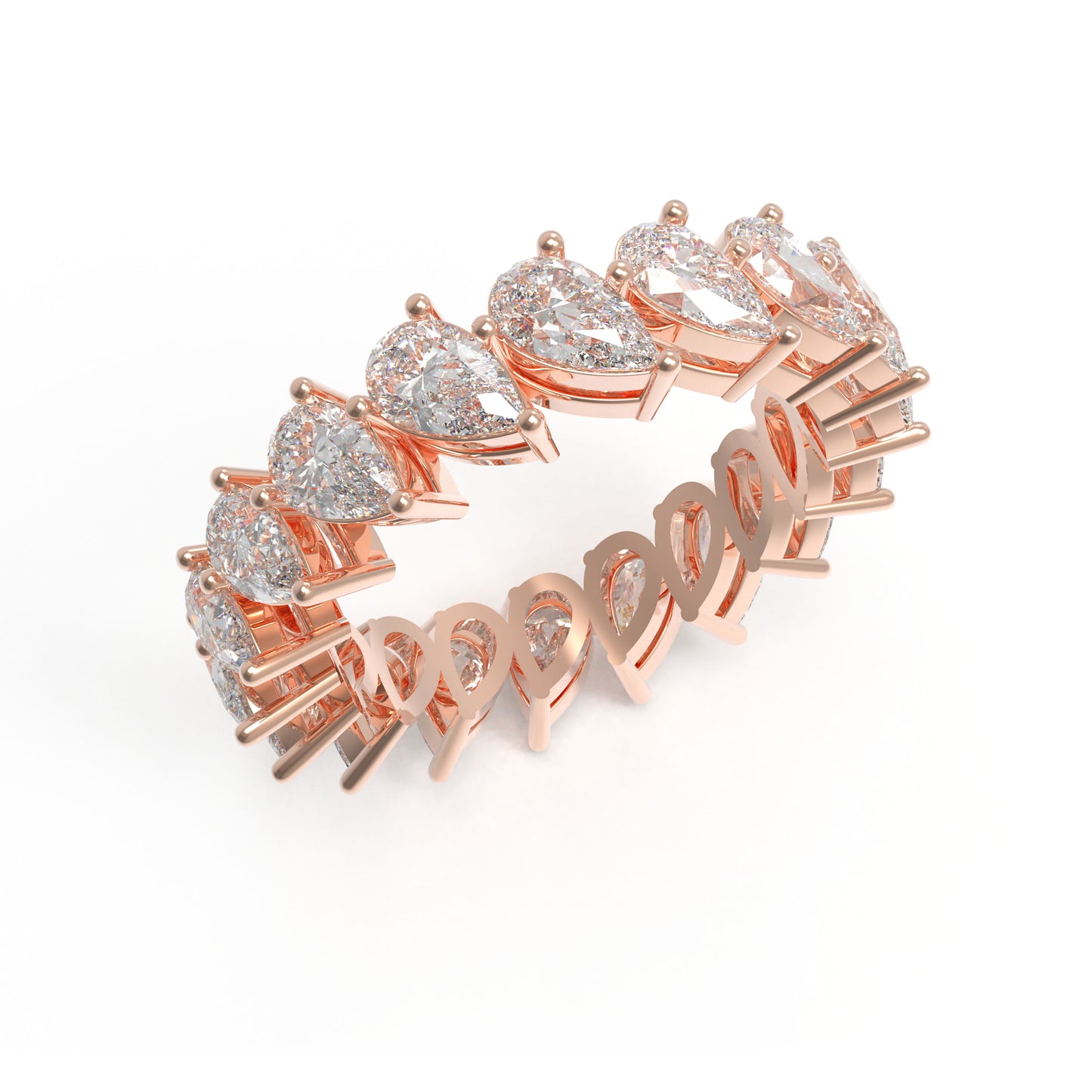 10K/14K Rose Gold Pear Lab Grown Diamond Eternity Band 3CT Wedding Proposal Anniversary Ring