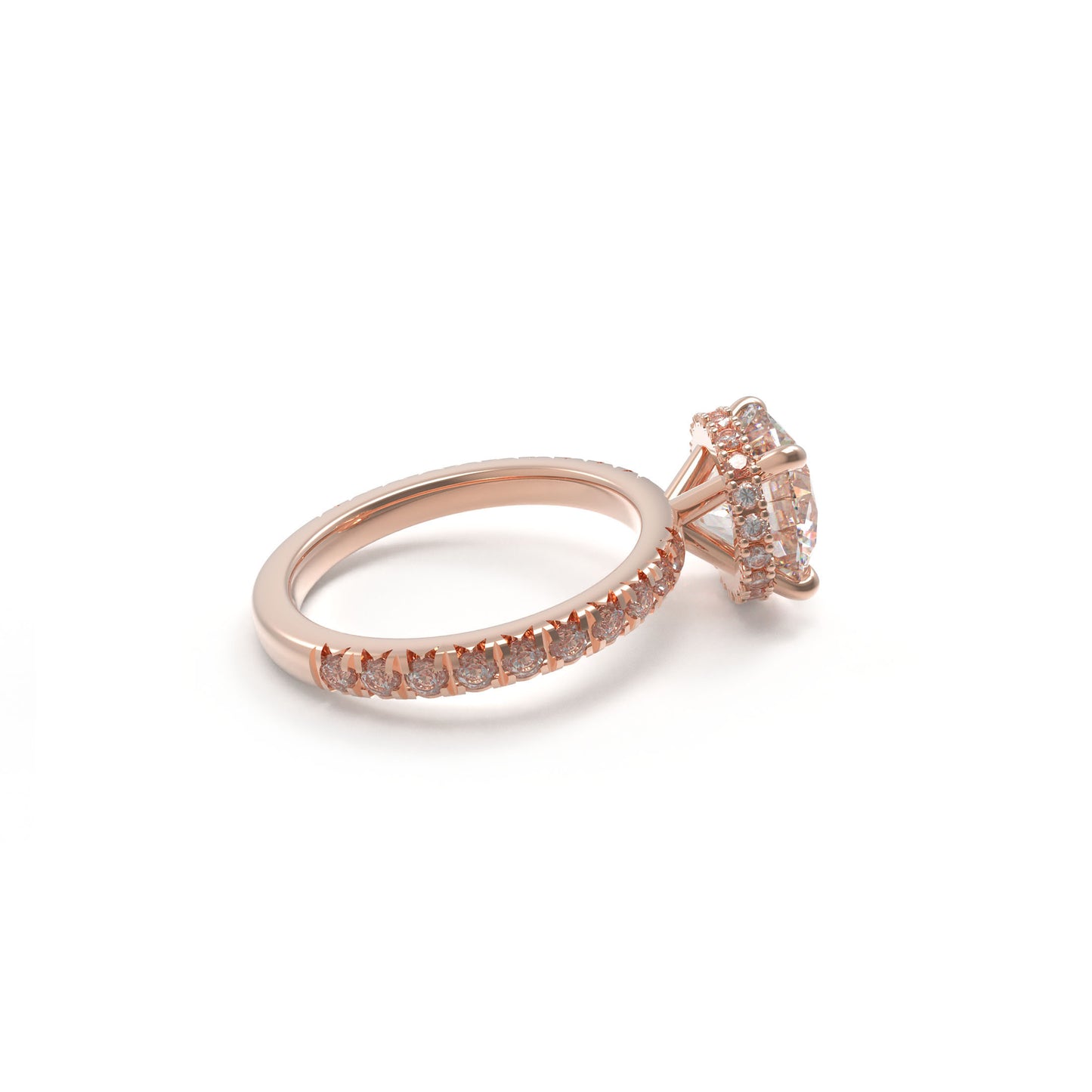 Handmade Rose Gold Engagement & Wedding Ring - 1CT/2CT/3CT Main Stone, 0.5CT Side Stones, 9K/14K/18K Rose Gold Options