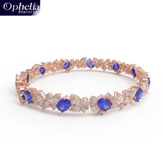 Handmade Gorgeous Lab - Grown Sapphire & Diamond Bracelet with Rose Gold, Total Weight 10CT/12CT/15CT