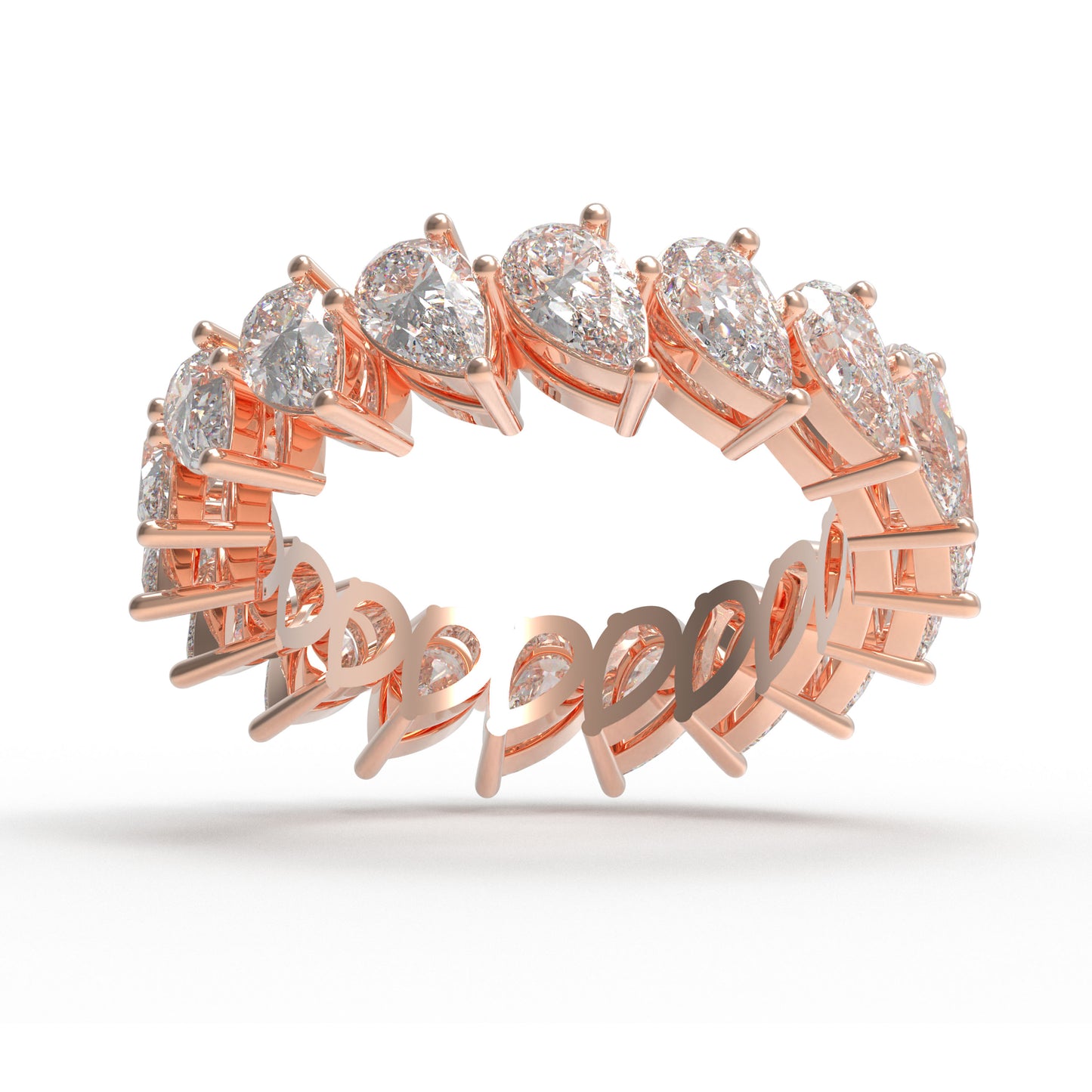 10K/14K Rose Gold Pear Lab Grown Diamond Eternity Band 3CT Wedding Proposal Anniversary Ring
