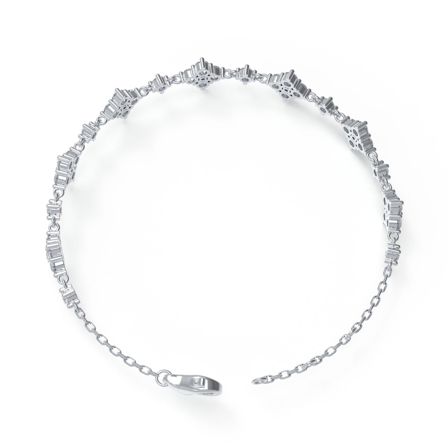 Ophelia Eternity Women's White Gold or 950 Platinum Four Leaf Clover Bracelet | 2ct/3ct Lab Diamond | Adjustable Lucky Jewelry for Anniversary, Mother's Day Gift