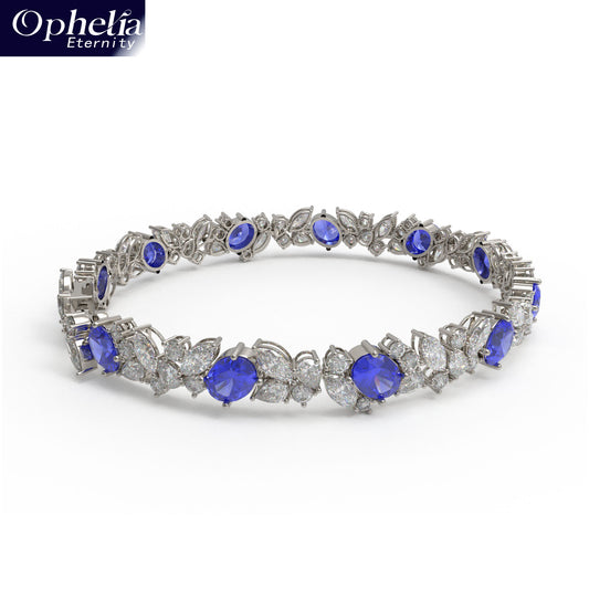 Handmade Gorgeous Lab - Grown Sapphire & Diamond Bracelet with Platinum, Total Weight 10CT/12CT/15CT