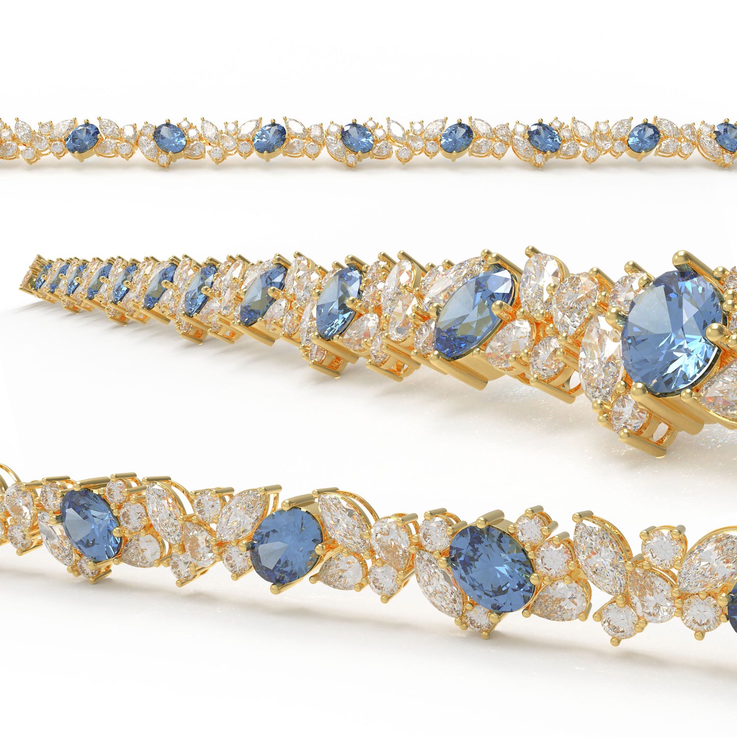 Handmade Gorgeous Lab - Grown Sapphire & Diamond Bracelet, 9K/14K/18K Yellow Gold Optional, Total Weight 10CT/12CT/15CT