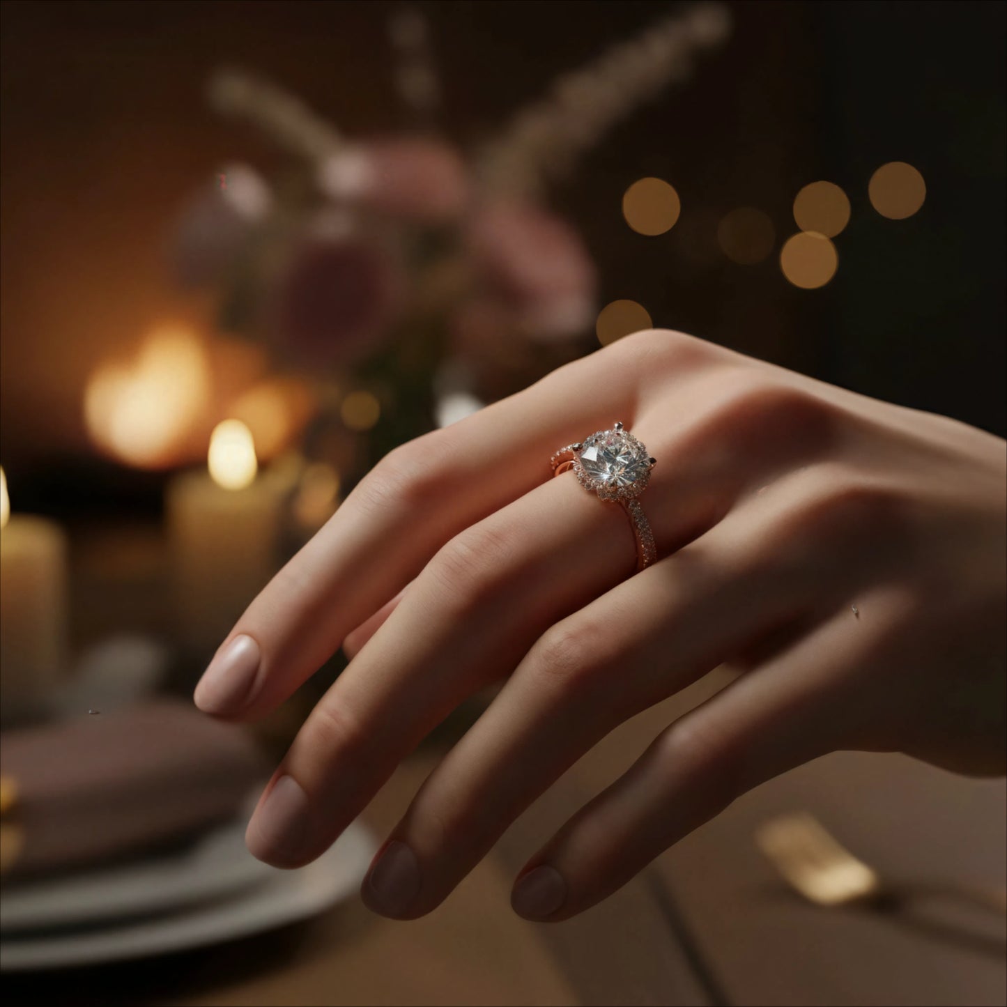 Handmade Rose Gold Engagement & Wedding Ring - 1CT/2CT/3CT Main Stone, 0.5CT Side Stones, 9K/14K/18K Rose Gold Options