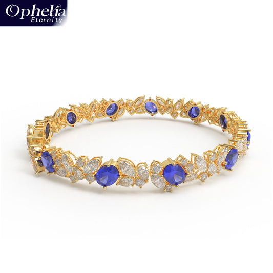 Handmade Gorgeous Lab - Grown Sapphire & Diamond Bracelet, 9K/14K/18K Yellow Gold Optional, Total Weight 10CT/12CT/15CT
