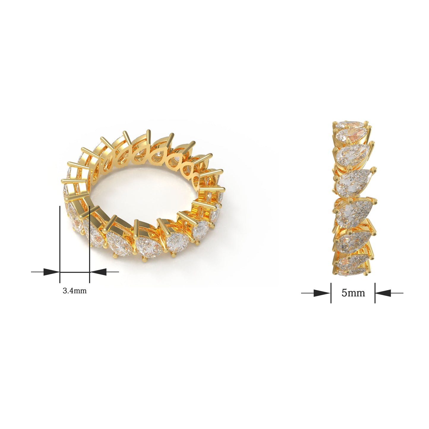 10K/14K Yellow Gold Pear Lab Grown Diamond Eternity Band 3CT Wedding Proposal Anniversary Ring