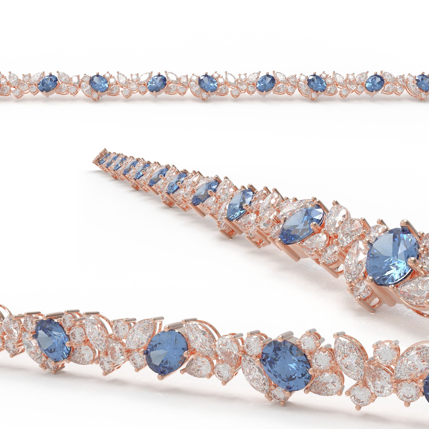 Handmade Gorgeous Lab - Grown Sapphire & Diamond Bracelet with Rose Gold, Total Weight 10CT/12CT/15CT