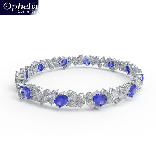 Handmade Gorgeous Lab - Grown Sapphire & Diamond Bracelet, 9K/14K/18K White Gold Optional, Total Weight 10CT/12CT/15CT