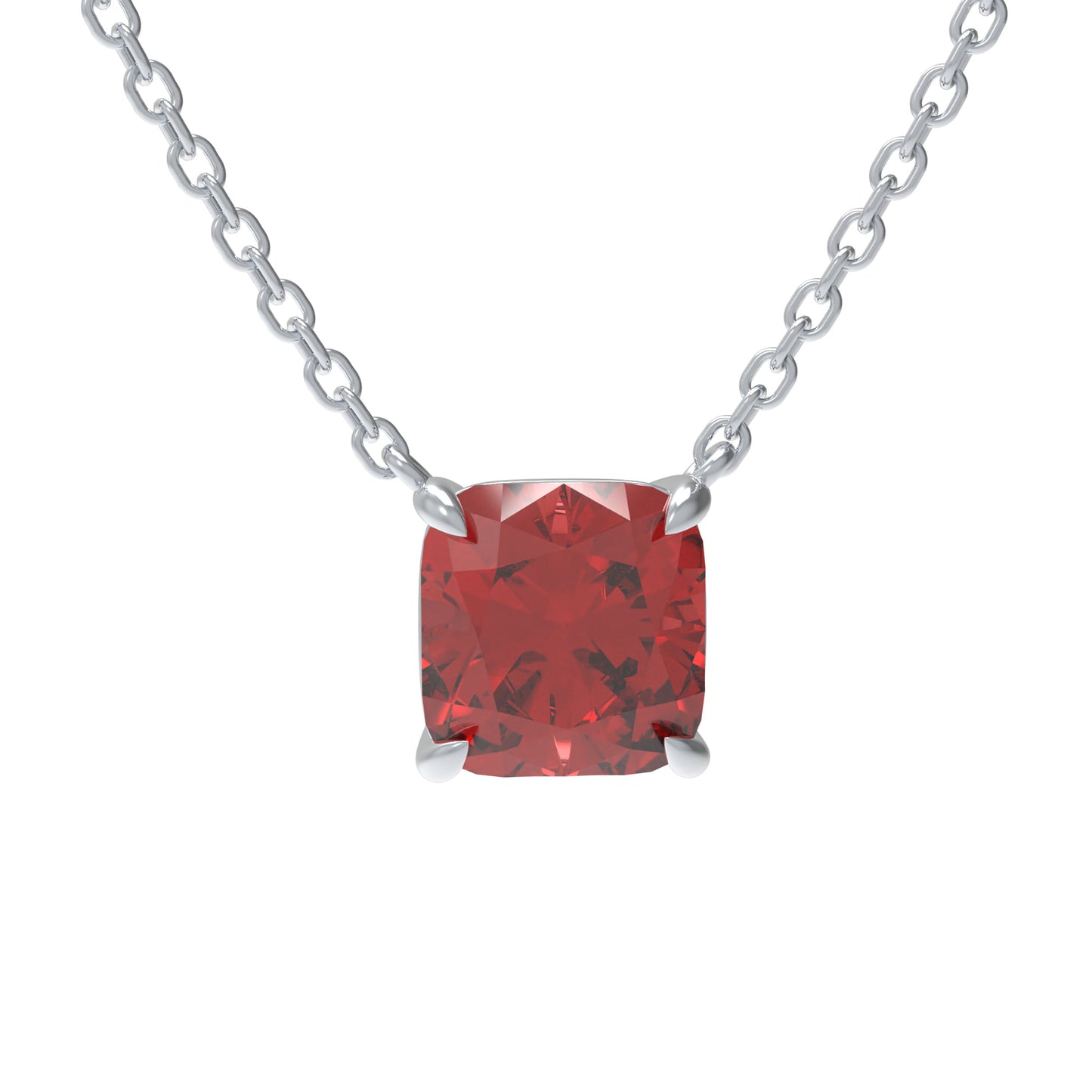 Handmade 925 Sterling Silver Cushion Cut Lab-Grown Ruby Pendant, Luxury Jewelry Gift for Her