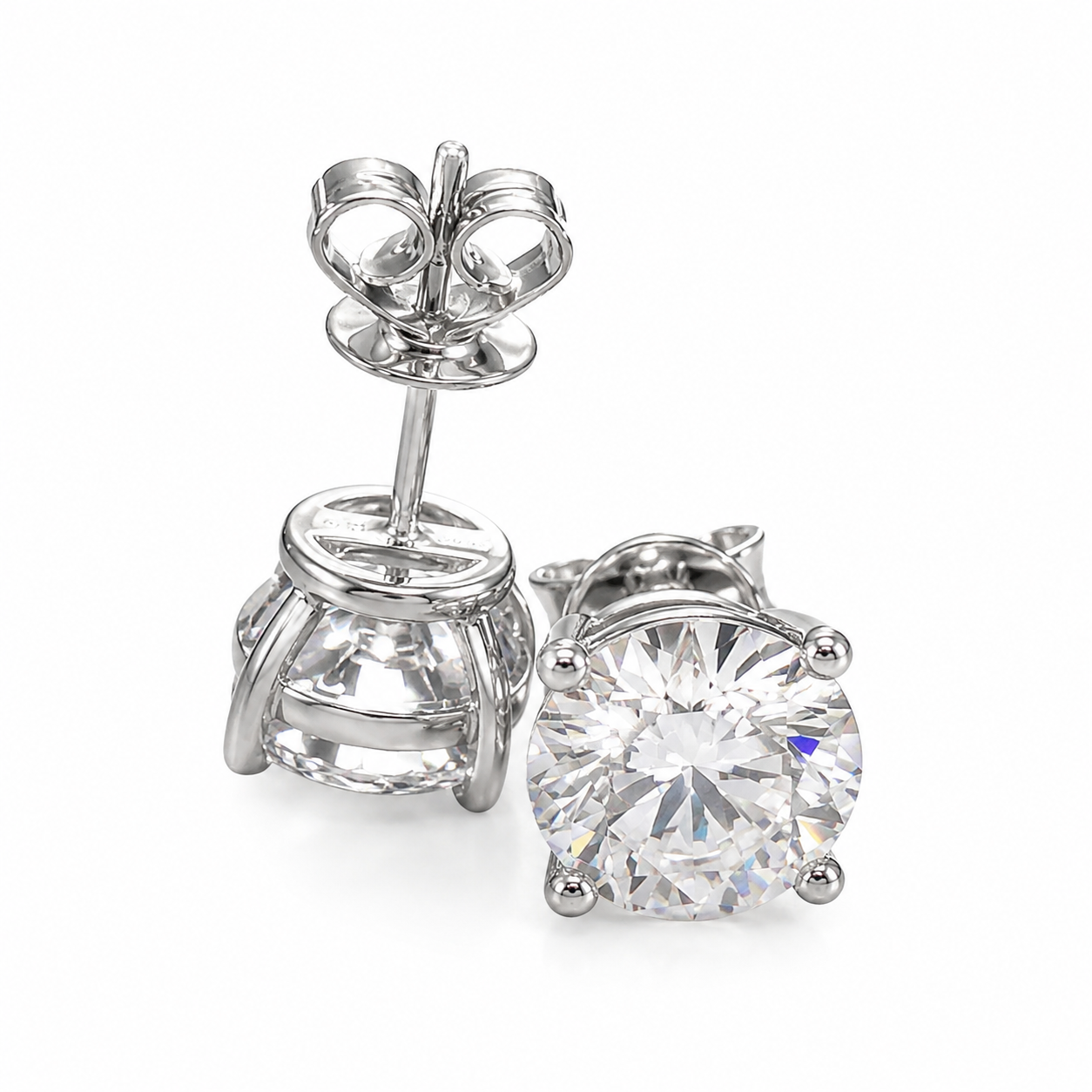 14K/18K Gold Platinum Round Moissanite Stud Earrings D-E VS1 1CT/2CT/3CT Solitaire 3 Prong Earring