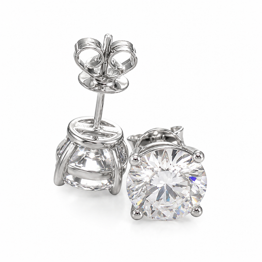 14K/18K Gold Platinum Round Moissanite Stud Earrings D-E VS1 1CT/2CT/3CT Solitaire 3 Prong Earring