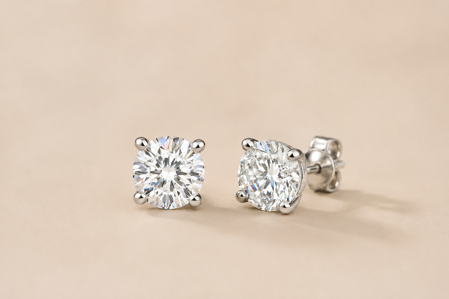 14K/18K Gold Platinum Round Moissanite Stud Earrings D-E VS1 1CT/2CT/3CT Solitaire 3 Prong Earring