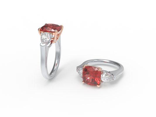 Handmade Three - Stone Ring with Lab - Grown Paraiba Diamond (2.8CT/4CT) & Lab - Grown Diamond Accents, 9K/14K/18K White Gold & Platinum Optional