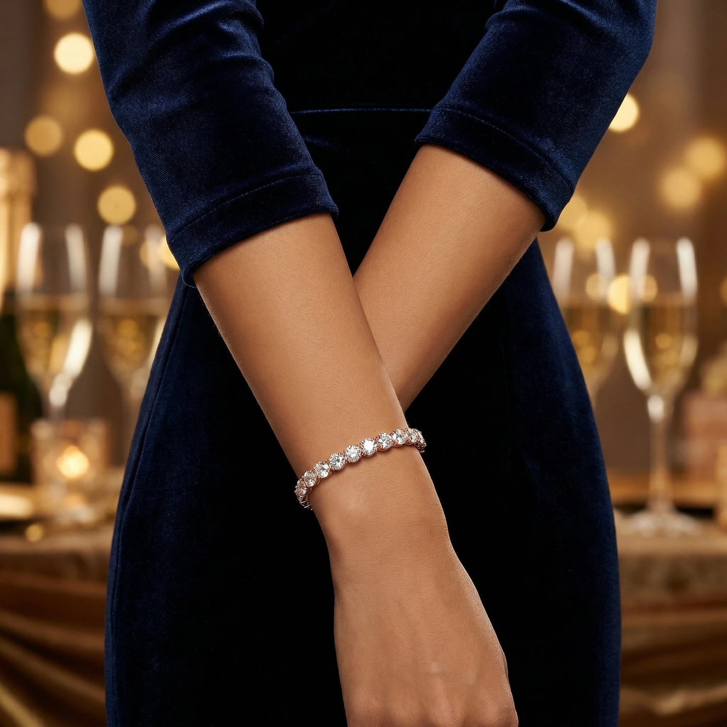 Bracelet tennis Ophelia Eternity en or rose 9 carats/14 carats/18 carats, 4 griffes, diamants de synthèse, D-VS2/SI1 - Gratuit 