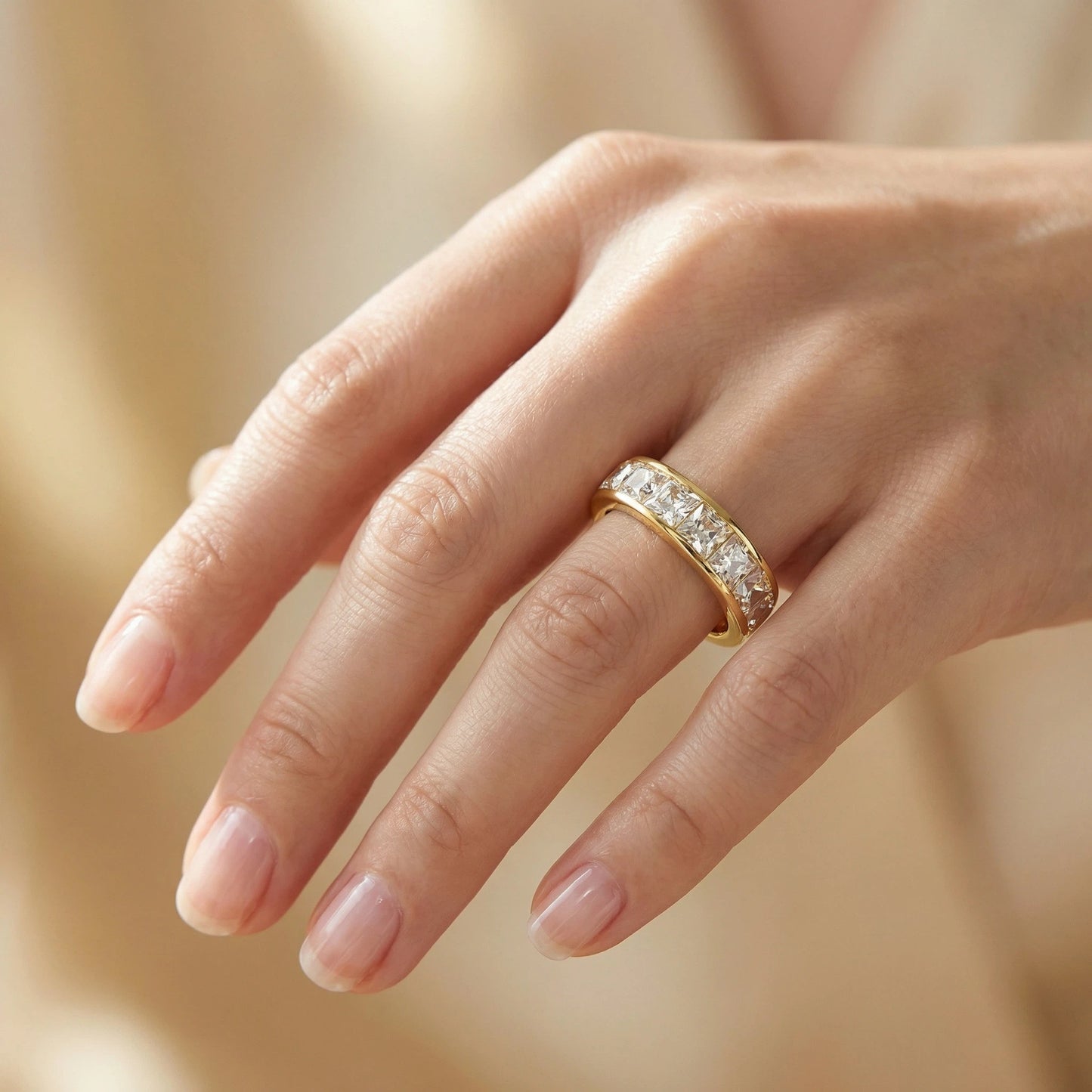 3ct Princess Cut Lab Grown Diamond Gold Eternity Ring for Women, VVS1 D-E Color Solid Gold Wedding Band