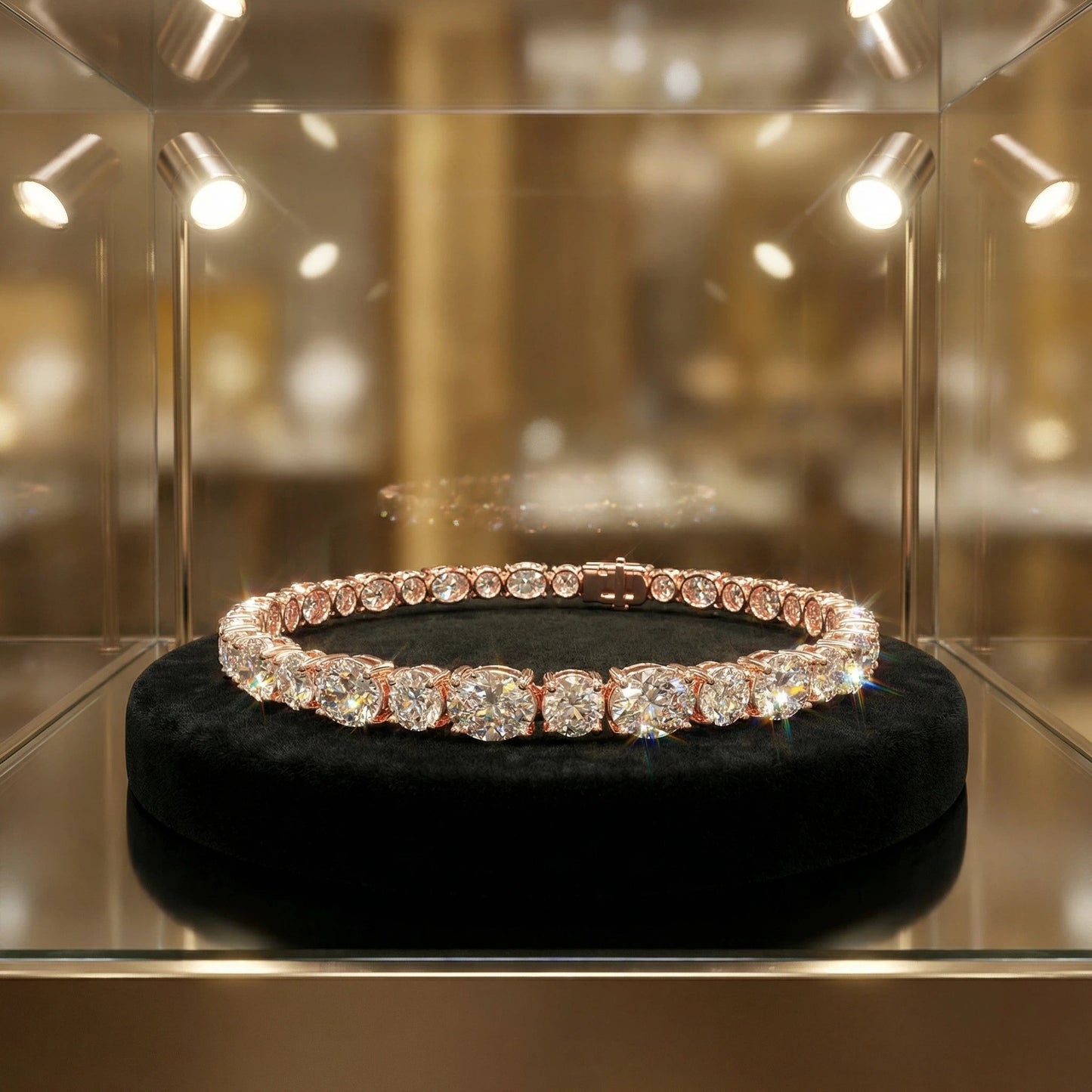 Bracelet tennis Ophelia Eternity en or rose 9 carats/14 carats/18 carats, 4 griffes, diamants de synthèse, D-VS2/SI1 - Gratuit 
