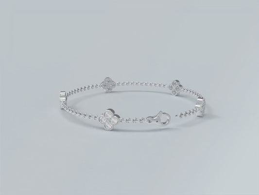 Handmade Four - Leaf Clover Bracelet with Lab - Grown Diamonds (VVS1 - VVS2 Clarity) in 9K/14K/18K White Gold