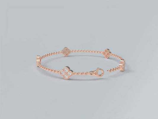 Handmade Four - Leaf Clover Bracelet with Lab - Grown Diamonds (VVS1 - VVS2 Clarity) in 9K/14K/18K Rose Gold