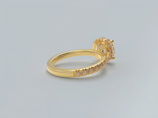 Handmade Gold Engagement and Wedding Ring - 1CT/2CT/3CT Main Stone, 0.5CT Side Stones, 9K/14K/18K Yellow Gold Options