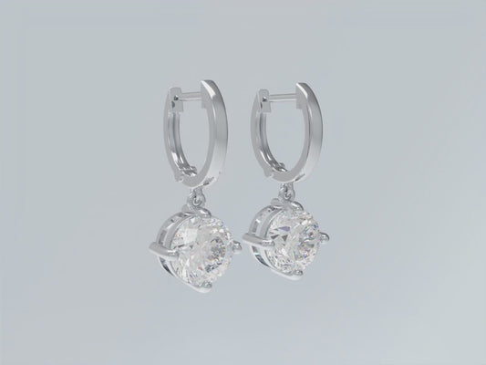 Handmade Dangle Earrings with Lab - Grown Diamonds (0.5CT/1CT per Stone, 2 Stones), 9K/14K/18K White Gold/Yellow Gold/Rose Gold & Platinum Optional