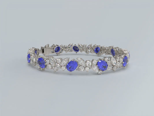 Handmade Gorgeous Lab - Grown Sapphire & Diamond Bracelet with Platinum, Total Weight 10CT/12CT/15CT